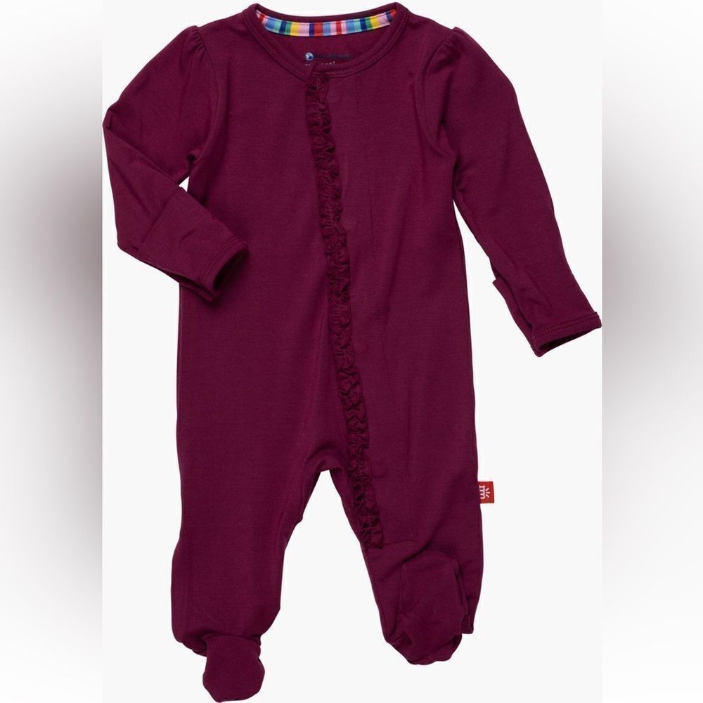 NWT MAGNETIC ME BEAUTIFUL BORDEAUX RUFFLE FOOTIE - Picture 2 of 8